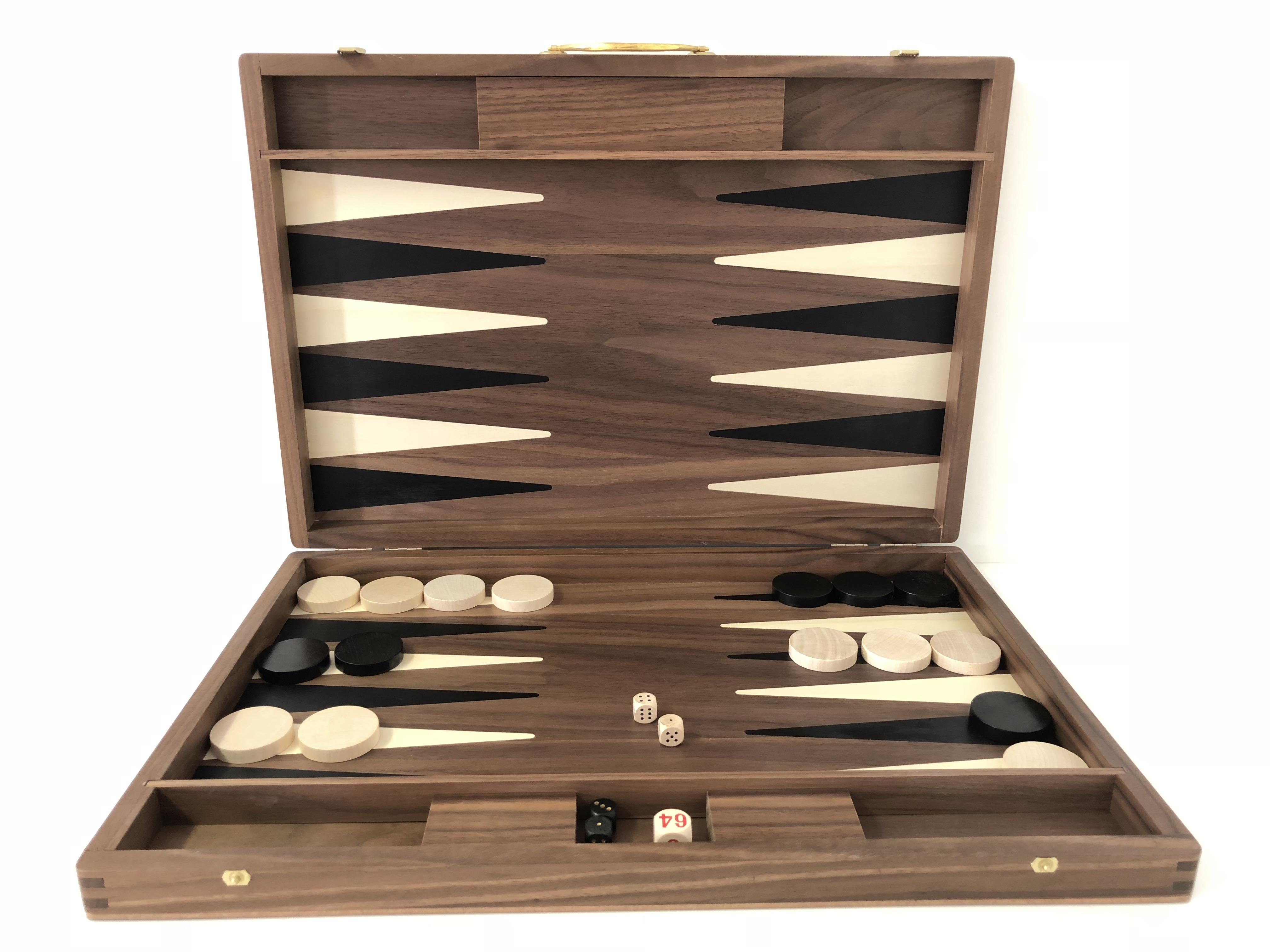 Backgammonkoffer in Nusswurzel, 46x31,6 cm