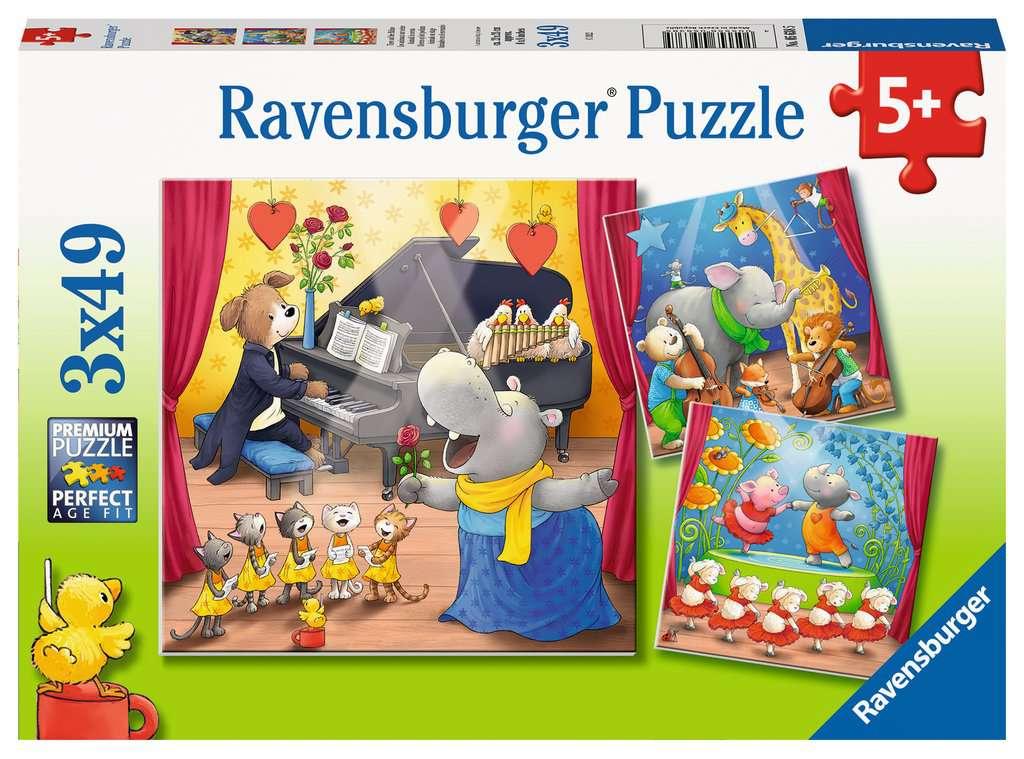 Ravensburger Kinderpuzzle - Tiere auf der Bühne - 3 x 49 Teile