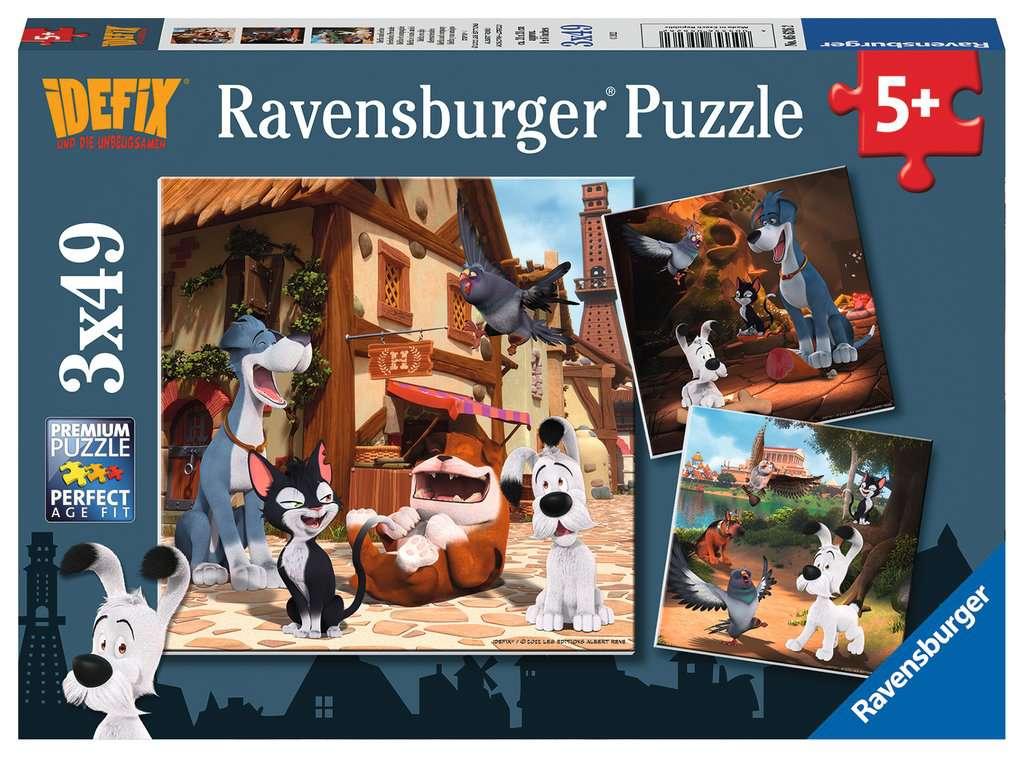 Ravensburger Kinderpuzzle - Idefix und seine tierische Freunde - 3 x 49 Teile