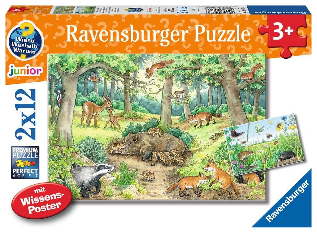 Ravensburger Kinderpuzzle - Tiere im Wald und auf der Wiese - 2x12 Teile