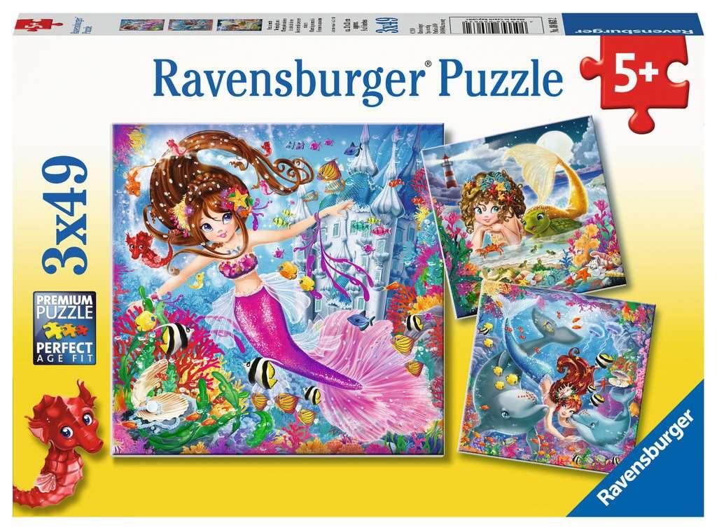 Ravensburger Kinderpuzzle - Bezaubernde Meerjungfrauen 3 x 49
