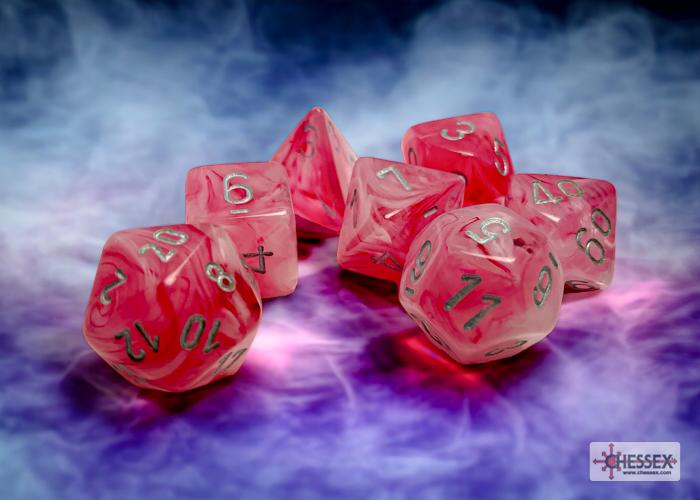 Chessex 27524 - Ghostly Glow Pink/Silver Polyhedral 7-Die Set