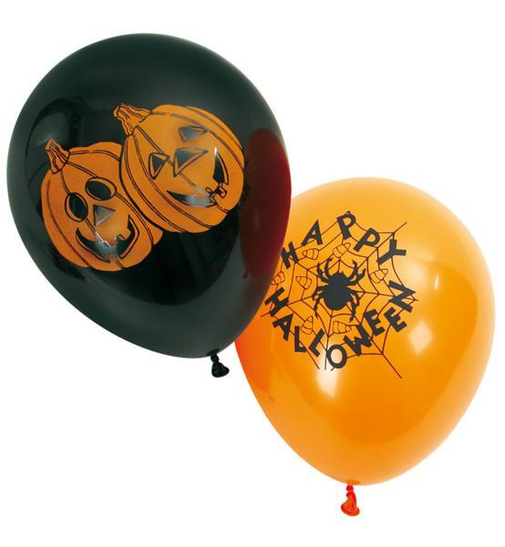 6 Halloween Luftballons (orange/schwarz)